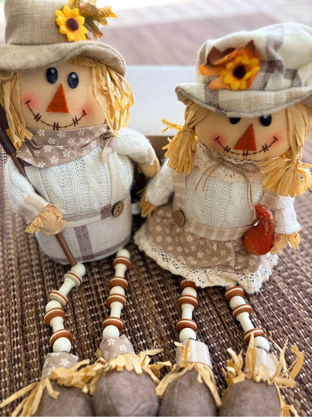 Hobby Lobby Fall Scarecrow Pair Neutral Decor Weighted Shelf Sitter
